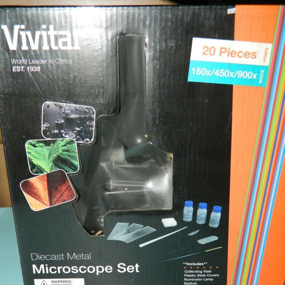 Vivitar Diecast Metal 20 Piece Microscope Set 150x/450x/900x Zoom